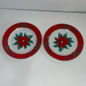 Royal Holiday Christmas Poinsettia Side Plates Dessert Salad Dinnerware